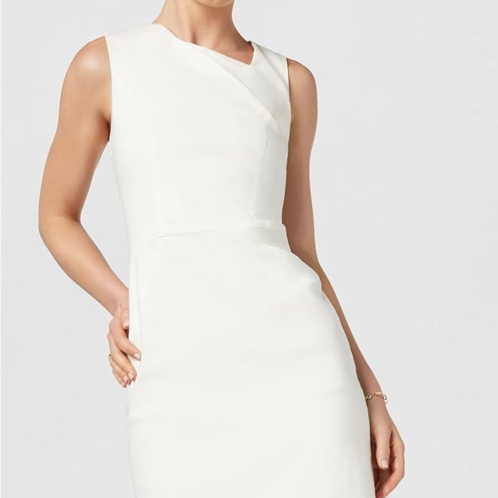 Halston Heritage White Sleeveless Sheath Dress - Classic Women's Dress